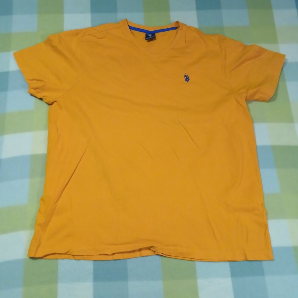 US Polo Assn Mens Xl Yellow T Shirt Navy Pony Logo V Neck Short Sleeve Cotton